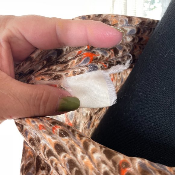 Vintage 70s top, abstract brown pattern, long sleeves blouse, size Large - Picture 5 of 6